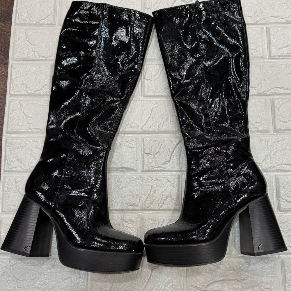 Circus NY Women's Sandy Knee High Boot Black Patent shiny tall size  6